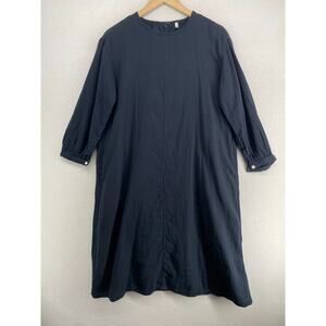 MUJI Dress XS/S Minimalist Shirt Shift Long Sleeve Relaxed Crew Neck Cotton Blue